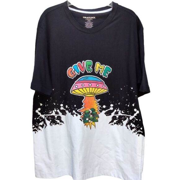 Blackjack Tee Shirt Give Me Size XL Black and White Mushroom and Money - Picture 1 of 7